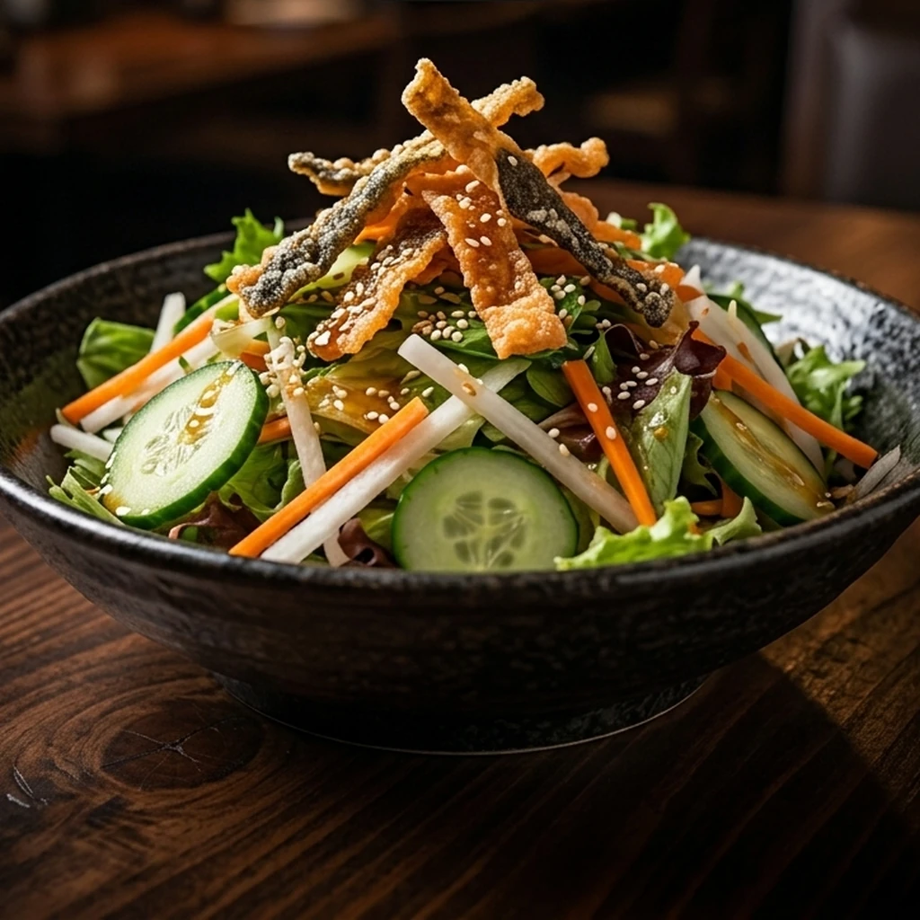 Salmon skin salad at Kon'ya Japan, Mount Pleasant, Calgary